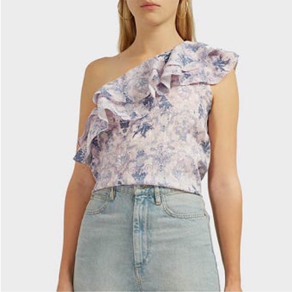 Nwt Isabel Marant Linen Antique Floral Print Ruffle 1 Shoulder Sleeveless Top 2